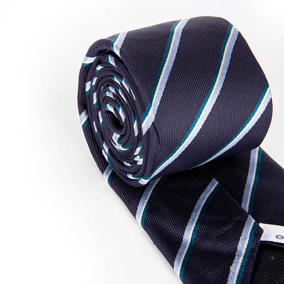 MATTABISCH BLUE, DARK BLUE, WHITE STRIPED TIE | MENS - Picture 3 of 4